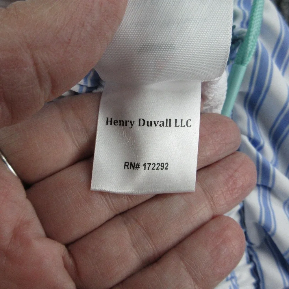 Henry Duvall Swim Shorts Mens M Blue White Striped Trunks Lined Drawstring NWT